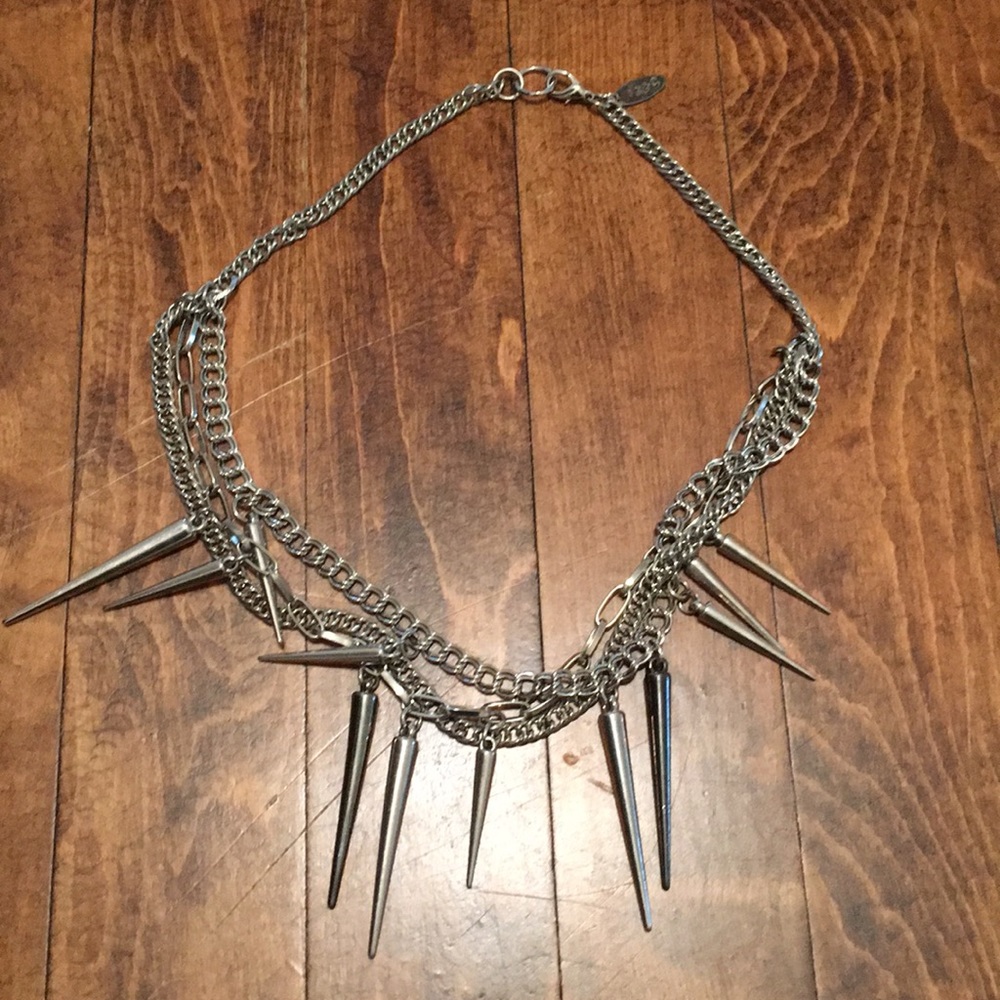 Vintage punk silver chain and spike necklace